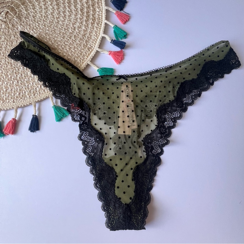 Victoria's Secret Mesh Lace-Trim High-Leg Thong Panty Woodland Green XL NEW